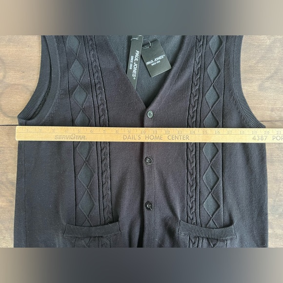 Paul Jones Men Black Cardigan Vest Sweater Sz L Button Viscose Acrylic Blend NWT - Picture 4 of 8
